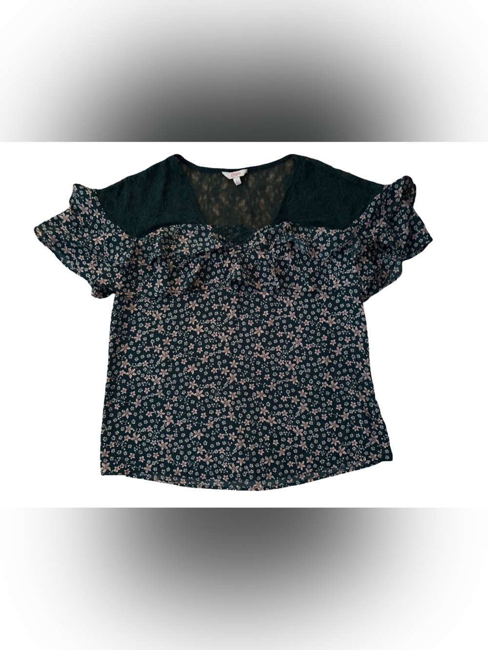 Candie's Dark Green Floral Lace Yoke Blouse